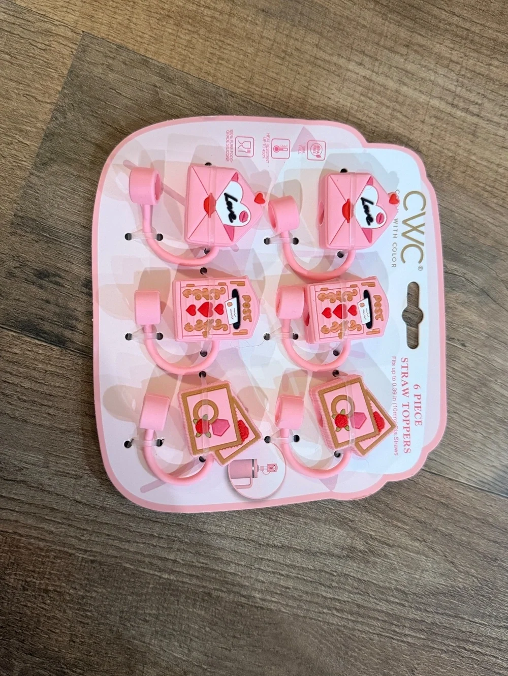 CWC 6-Piece Pink Love Letter and Heart Straw Toppers